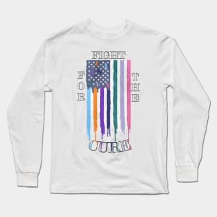 Cancer Awareness Ribbons Cure Support Gift Fight for the Cure Ribbon Shirt Distressed Flag Gifts Long Sleeve T-Shirt